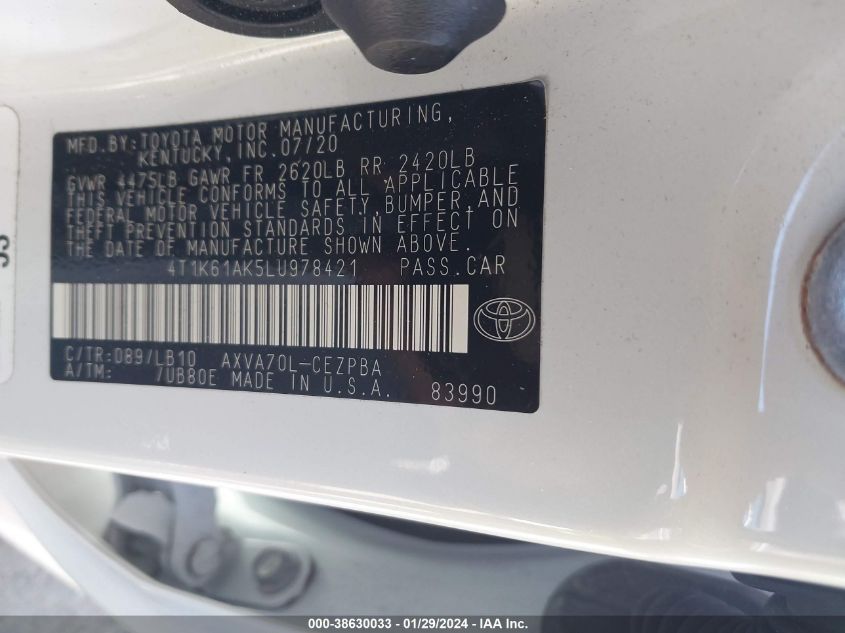 2020 TOYOTA CAMRY XSE - 4T1K61AK5LU978421