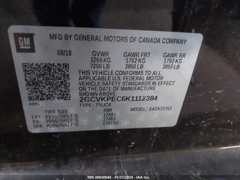 2019 CHEVROLET SILVERADO 1500 LD LT 2GCVKPEC6K1112384