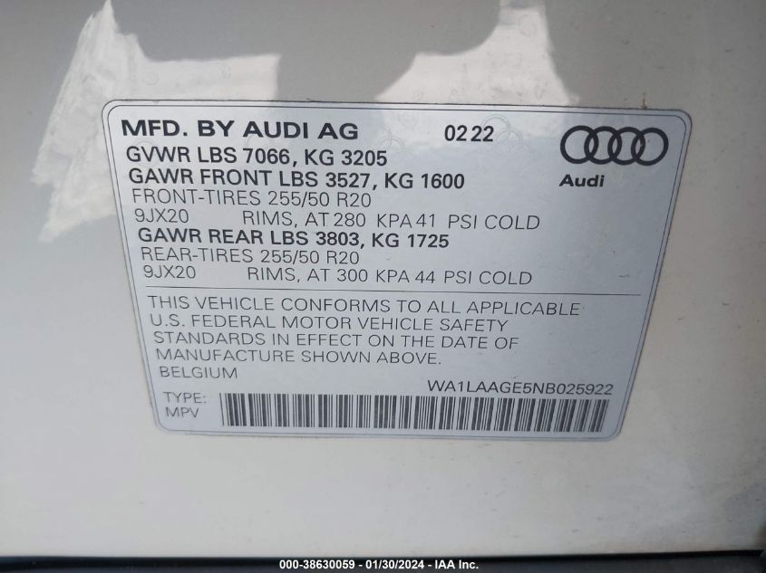 2022 AUDI E-TRON PREMIUM PLUS QUATTRO - WA1LAAGE5NB025922
