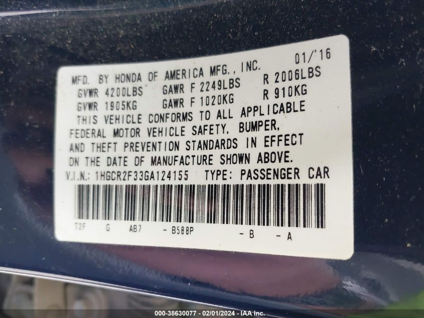 2016 HONDA ACCORD LX - 1HGCR2F33GA124155