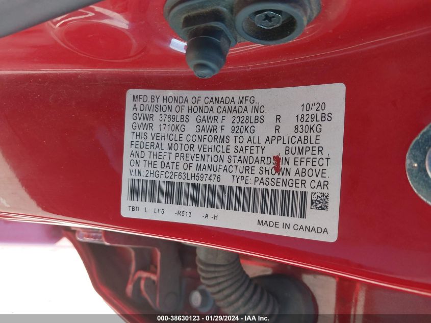 2020 HONDA CIVIC LX - 2HGFC2F63LH597476