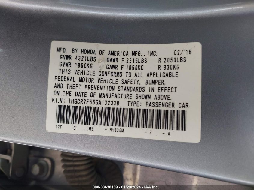 2016 HONDA ACCORD SPORT - 1HGCR2F55GA132338