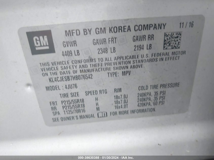 2017 BUICK ENCORE PREFERRED - KL4CJESB7HB076542