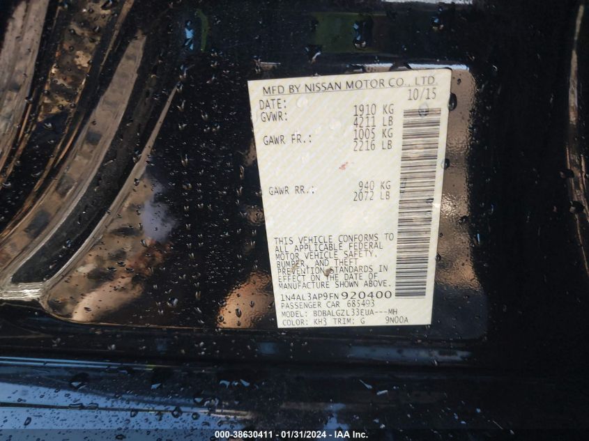 2015 NISSAN ALTIMA 2.5/S/SV/SL - 1N4AL3AP9FN920400