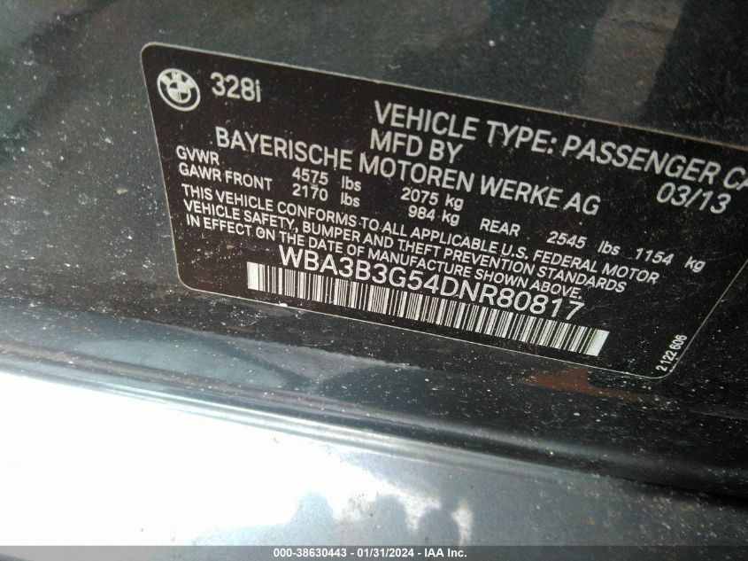 2013 BMW 328I XDRIVE - WBA3B3G54DNR80817