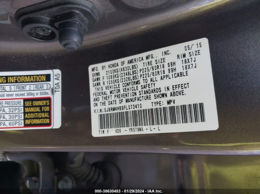 2015 HONDA CR-V TOURING - 5J6RM4H99FL073410