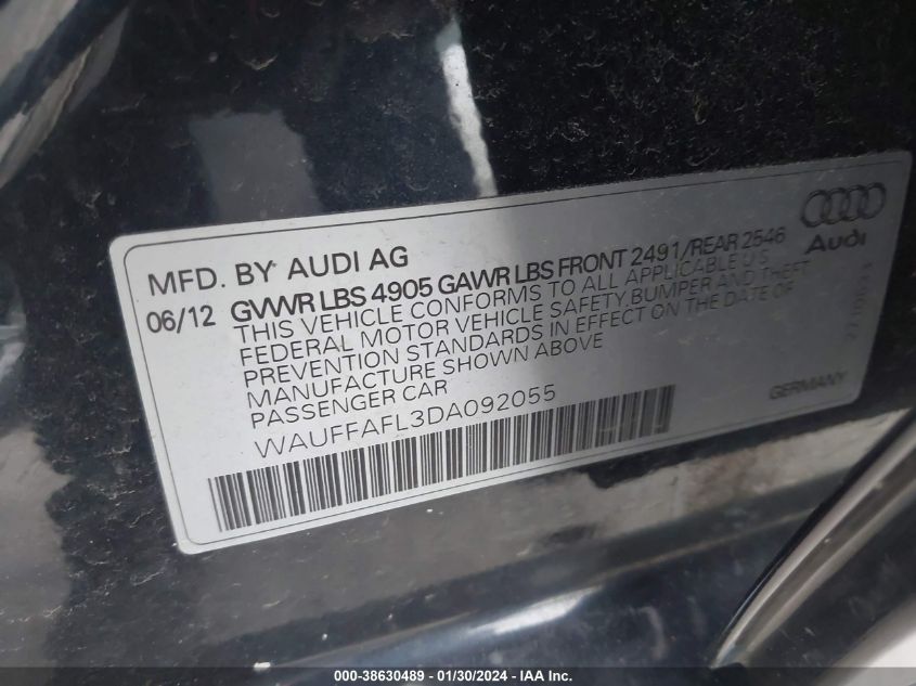 2013 AUDI A4 2.0T PREMIUM - WAUFFAFL3DA092055