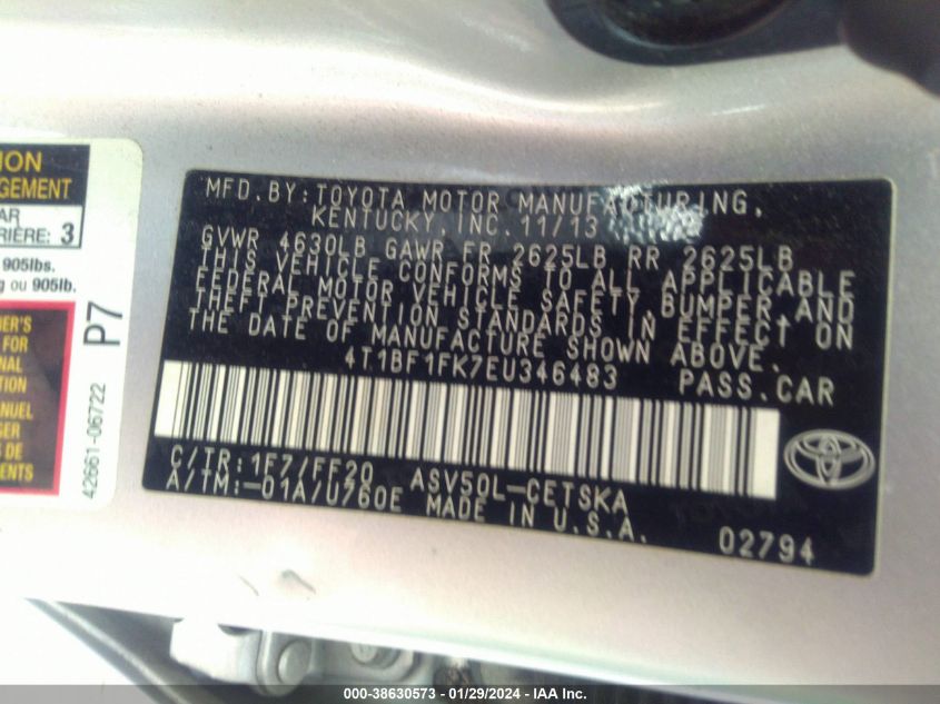 2014 TOYOTA CAMRY SE - 4T1BF1FK7EU346483