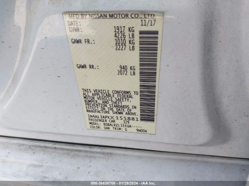 2018 NISSAN ALTIMA 2.5 SL - 1N4AL3APXJC155881