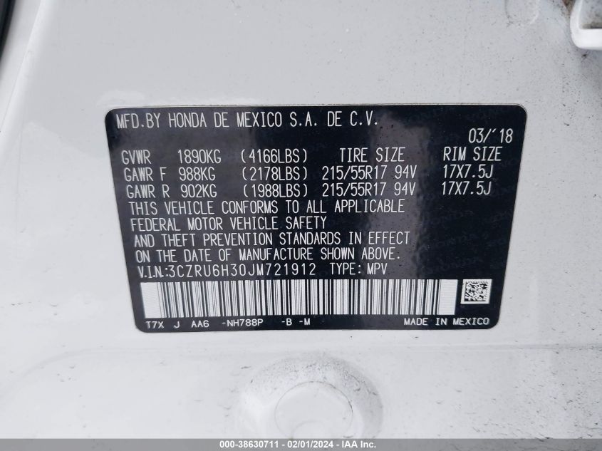 2018 HONDA HR-V LX - 3CZRU6H30JM721912