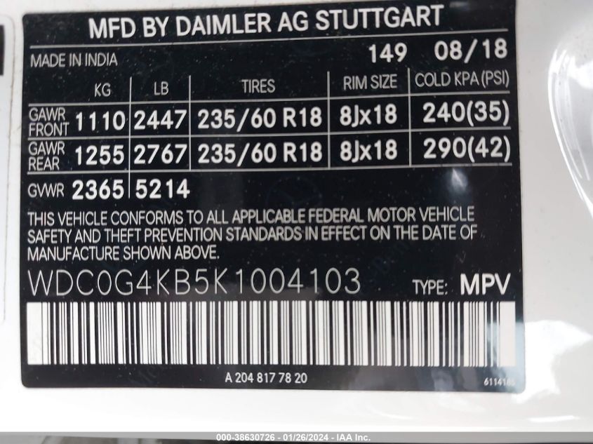 2019 MERCEDES-BENZ GLC 300 4MATIC - WDC0G4KB5K1004103