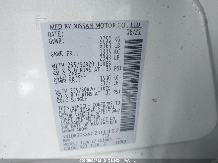 2022 NISSAN PATHFINDER PLATINUM 4WD - 5N1DR3DKXNC201457