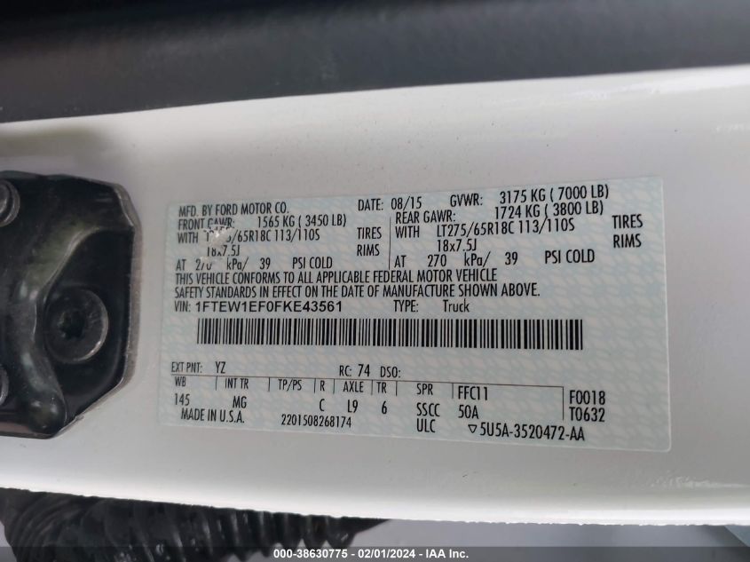 2015 FORD F150 SUPERCREW - 1FTEW1EF0FKE43561