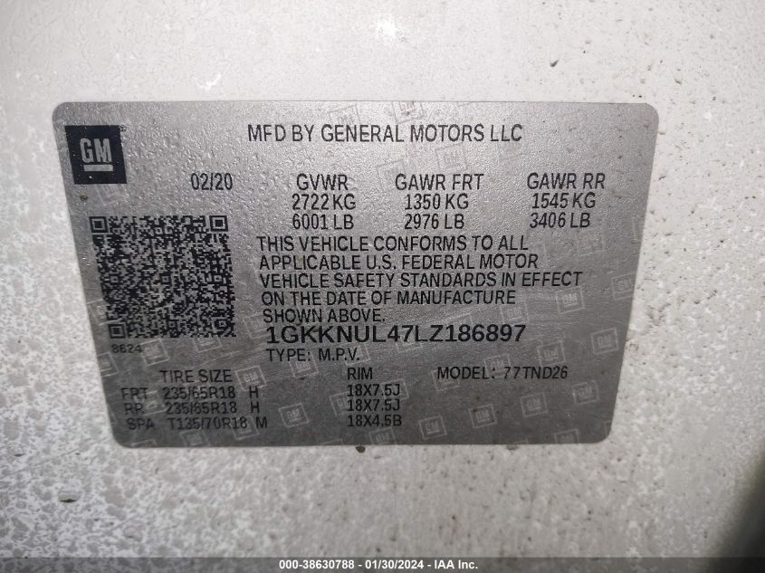 2020 GMC ACADIA AWD SLT - 1GKKNUL47LZ186897