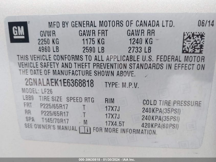 2014 CHEVROLET EQUINOX LS - 2GNALAEK1E6368818