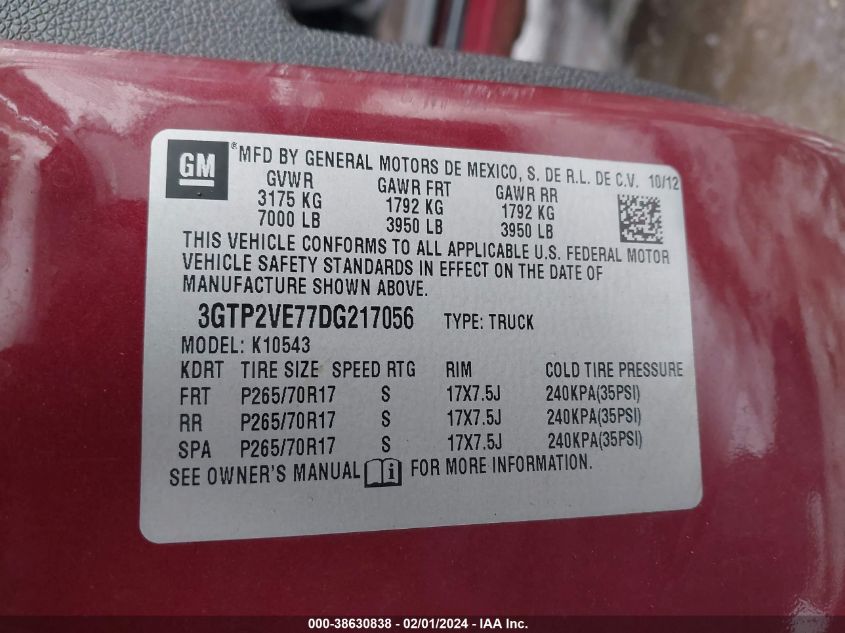 2013 GMC SIERRA 1500 SLE - 3GTP2VE77DG217056