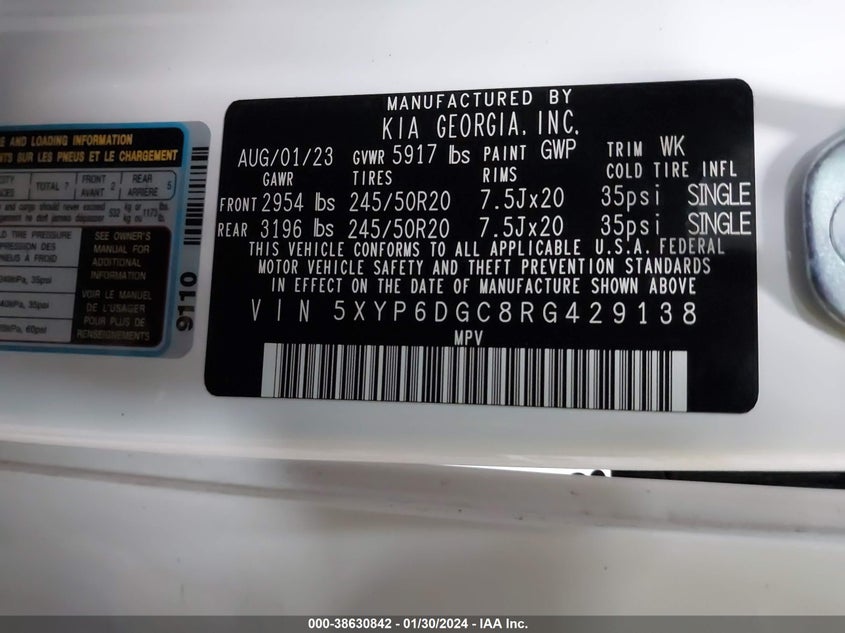 VIN 5XYP6DGC8RG429138 2024 KIA TELLURIDE S