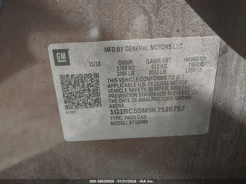 2019 CHEVROLET CRUZE LS - 1G1BC5SM5K7126757