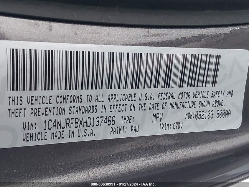 2017 JEEP PATRIOT LATITUDE - 1C4NJRFBXHD137466