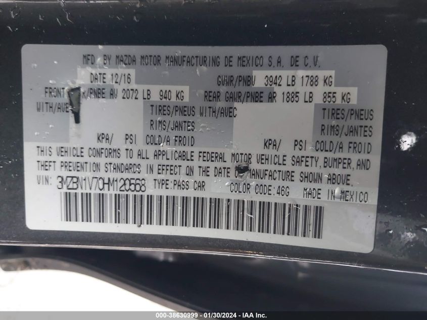 2017 MAZDA MAZDA3 TOURING - 3MZBN1V70HM120568