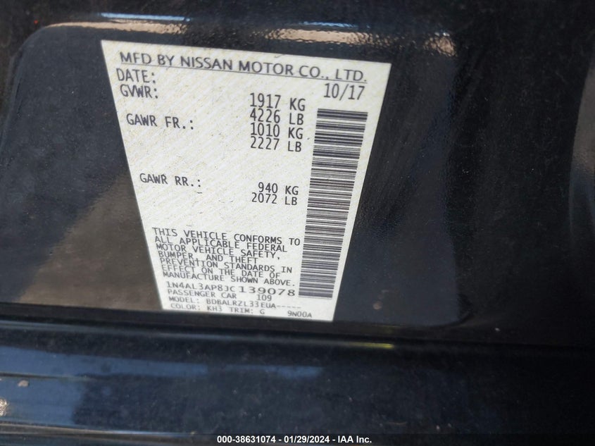 VIN 1N4AL3AP8JC139078 2018 NISSAN ALTIMA 2.5 SL