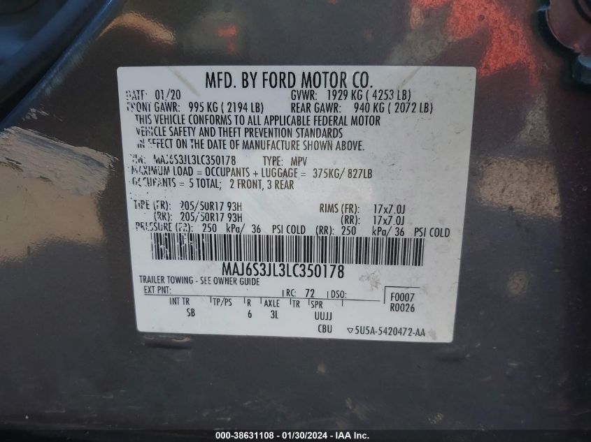 2020 FORD ECOSPORT SES - MAJ6S3JL3LC350178