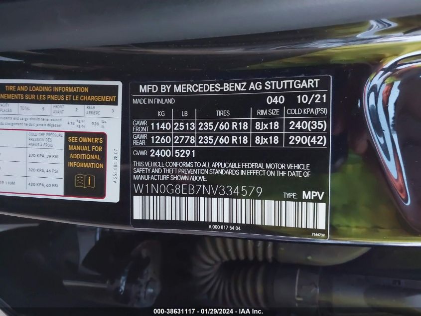 2022 MERCEDES-BENZ GLC 300 4MATIC SUV - W1N0G8EB7NV334579
