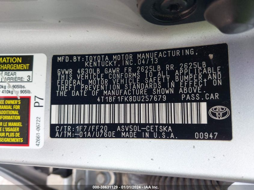2013 TOYOTA CAMRY SE - 4T1BF1FK8DU257679