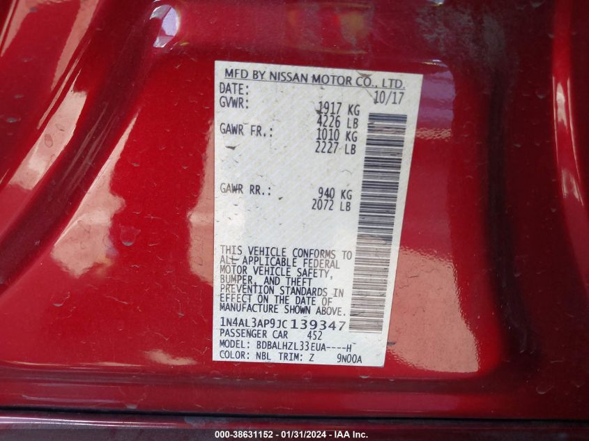 2018 NISSAN ALTIMA 2.5 SR - 1N4AL3AP9JC139347