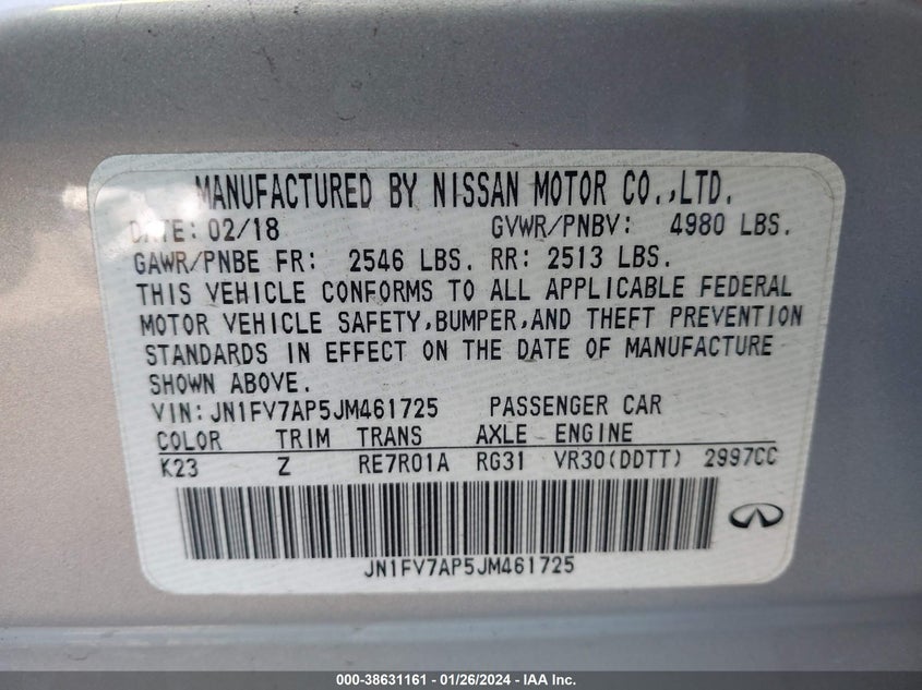 VIN JN1FV7AP5JM461725 2018 INFINITI Q50 3.0T RED SPORT 400