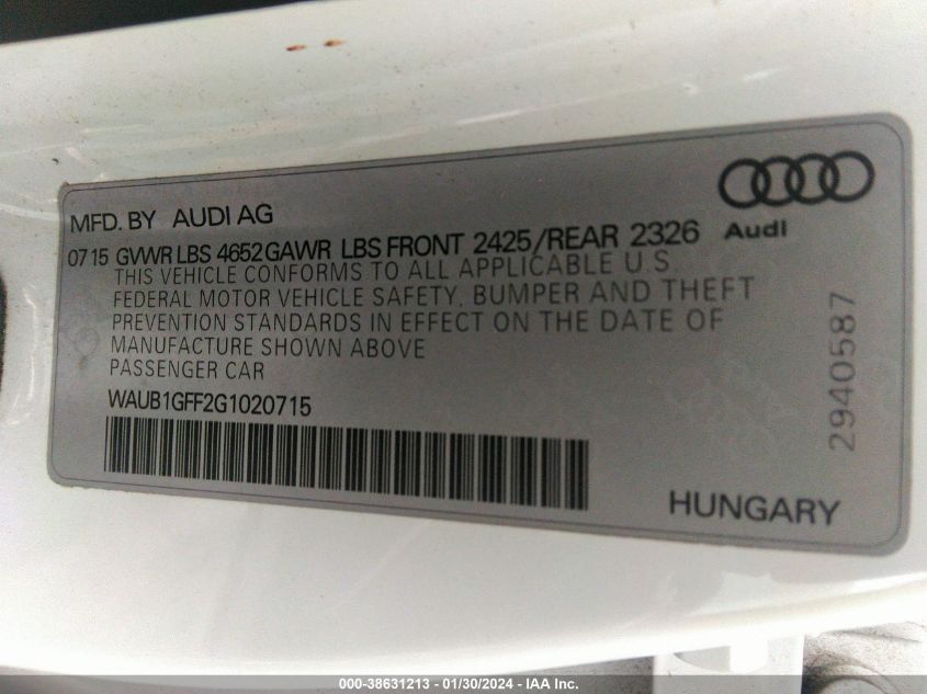 2016 AUDI S3 2.0T PREMIUM PLUS - WAUB1GFF2G1020715
