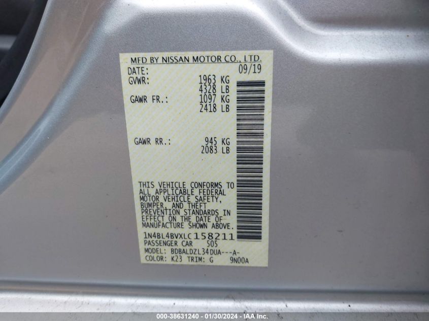 2020 NISSAN ALTIMA S FWD - 1N4BL4BVXLC158211