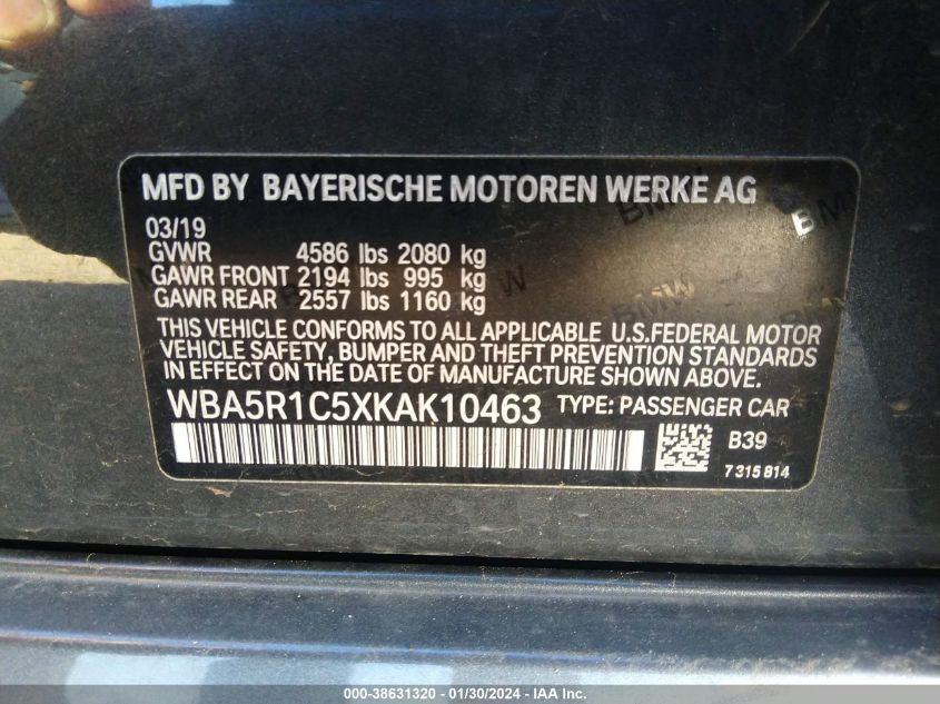 2019 BMW 330I - WBA5R1C5XKAK10463