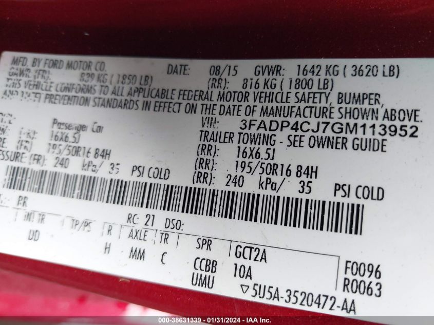 2016 FORD FIESTA TITANIUM - 3FADP4CJ7GM113952