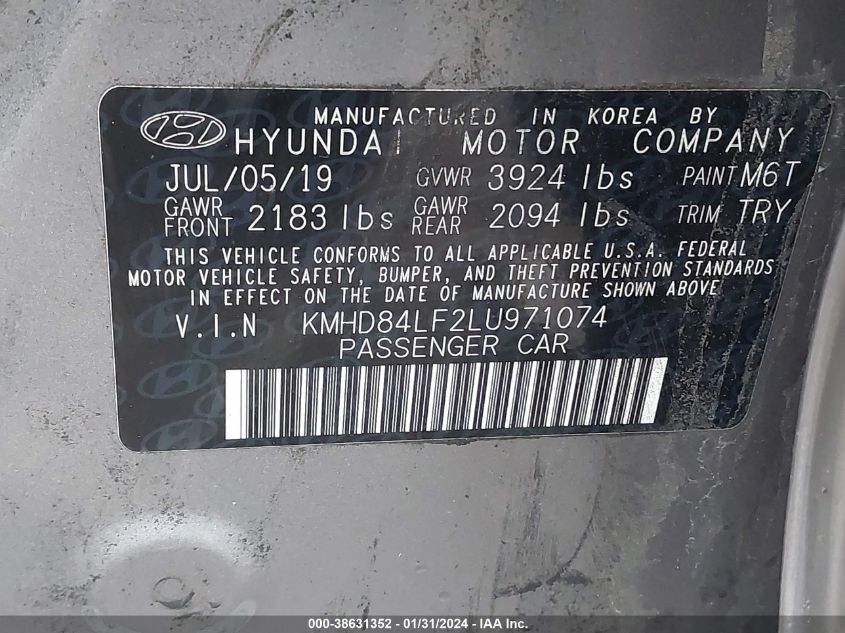 2020 HYUNDAI ELANTRA SEL/VALUE/LIMITED - KMHD84LF2LU971074