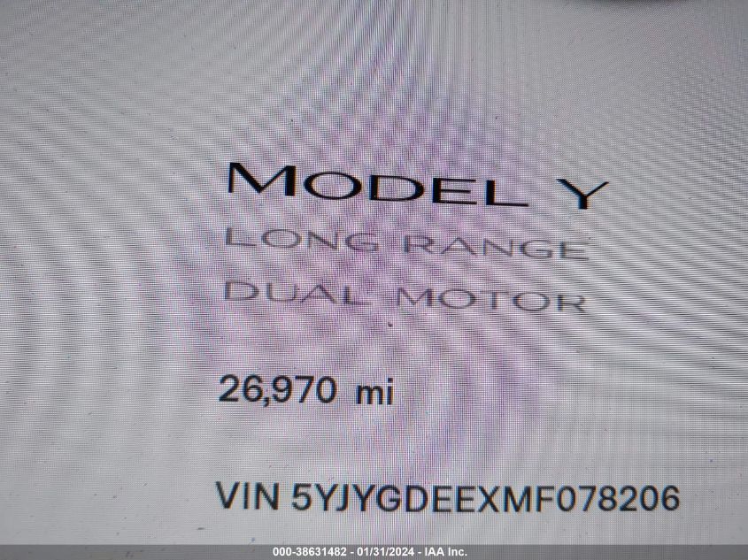 2021 TESLA MODEL Y LONG RANGE DUAL MOTOR ALL-WHEEL DRIVE - 5YJYGDEEXMF078206