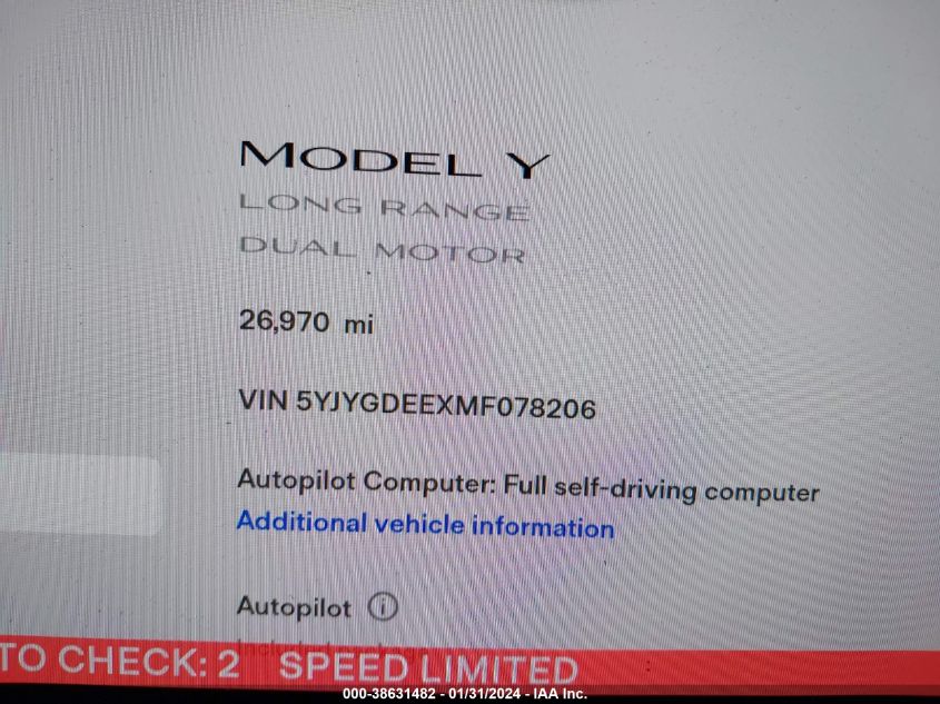 2021 TESLA MODEL Y LONG RANGE DUAL MOTOR ALL-WHEEL DRIVE - 5YJYGDEEXMF078206