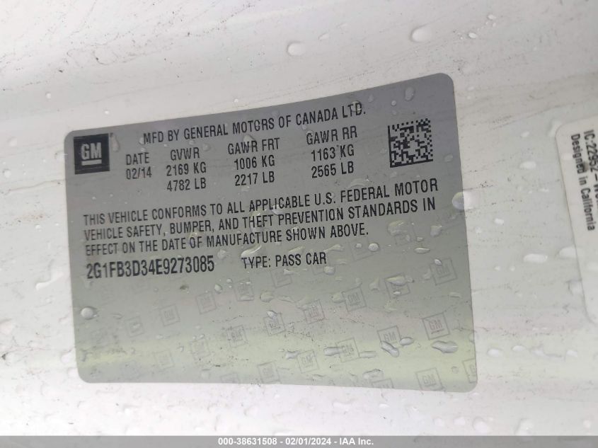 2014 CHEVROLET CAMARO 1LT - 2G1FB3D34E9273085