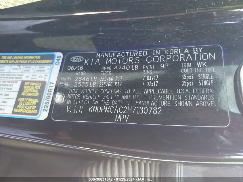 2017 KIA SPORTAGE LX - KNDPMCAC2H7130782