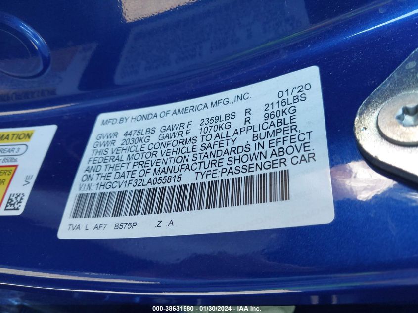 2020 HONDA ACCORD SPORT - 1HGCV1F32LA055815