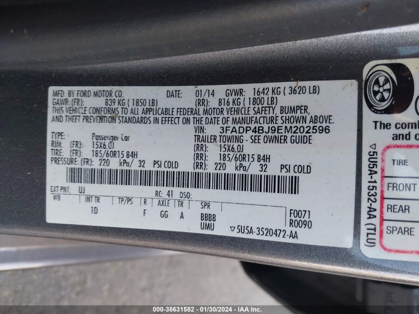 2014 FORD FIESTA SE - 3FADP4BJ9EM202596