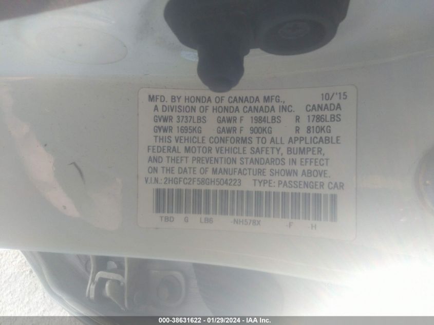 2016 HONDA CIVIC LX - 2HGFC2F58GH504223