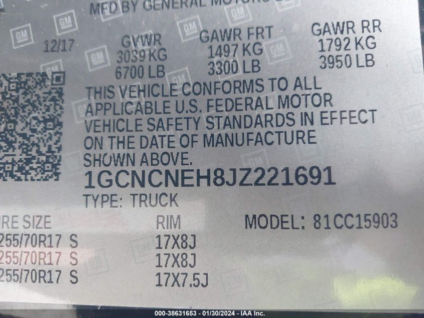 2018 CHEVROLET SILVERADO 1500 WT - 1GCNCNEH8JZ221691