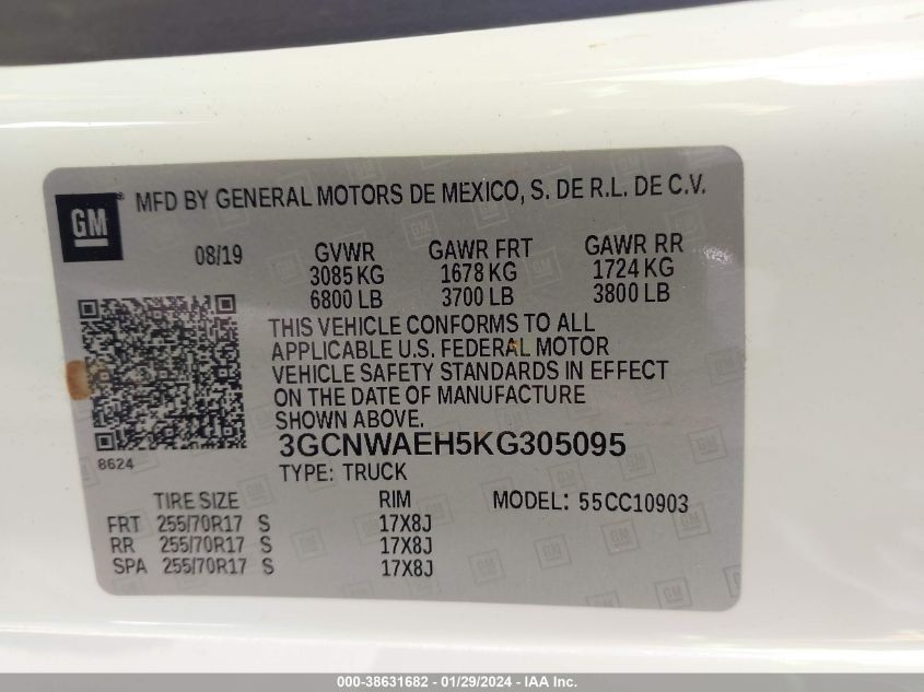 2019 CHEVROLET SILVERADO 1500 WORK TRUCK - 3GCNWAEH5KG277377