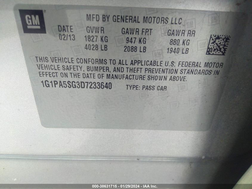 2013 CHEVROLET CRUZE LS AUTO - 1G1PA5SG3D7233640