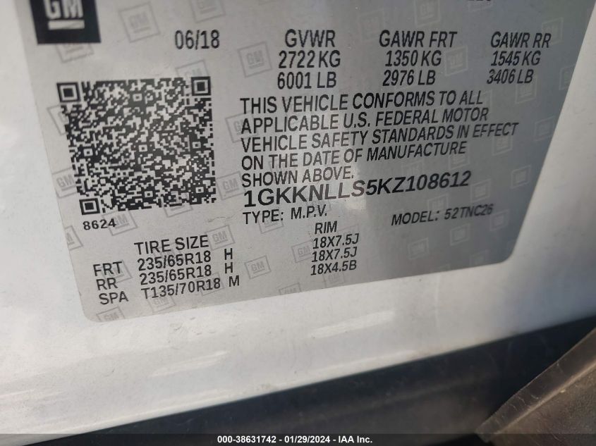 2019 GMC ACADIA SLE-2 - 1GKKNLLS5KZ108612