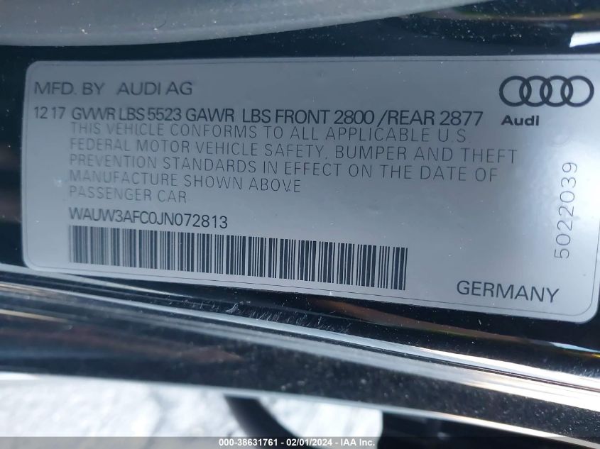 2018 AUDI A7 3.0T PREMIUM PLUS - WAUW3AFC0JN072813