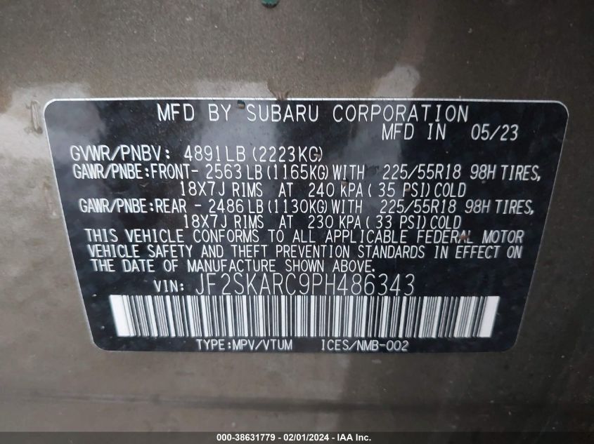 2023 SUBARU FORESTER TOURING - JF2SKARC9PH486343