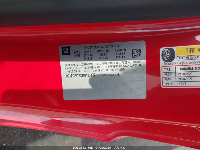 2017 CHEVROLET CAMARO LT - 1G1FD3DSXH0115172