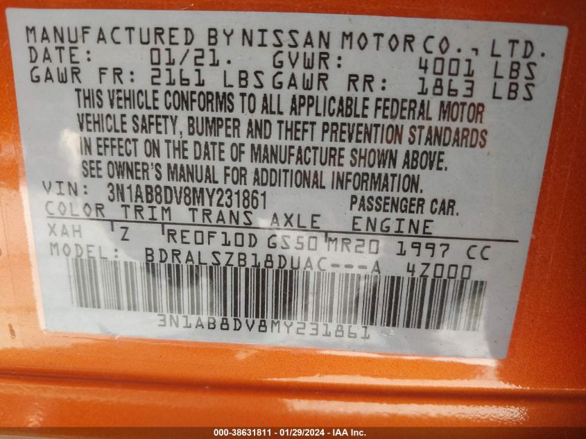 2021 NISSAN SENTRA SR XTRONIC CVT - 3N1AB8DV8MY231861